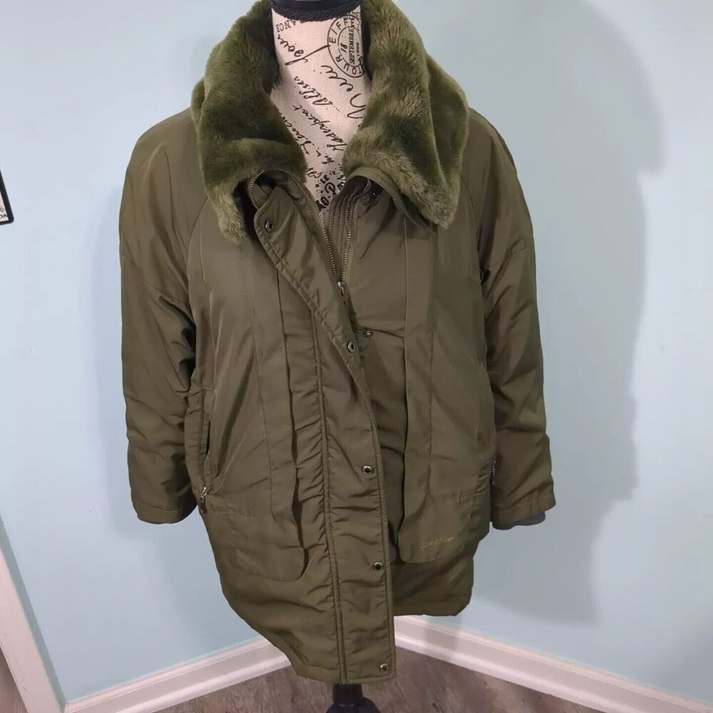Lyle & Scott women Winter Parka Jacket faux fur collar green mediim
